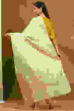 Cream-Colored Floral Yarn-Dyed Festive Dupatta image number 3