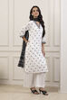 White & Black Cotton Floral Embroidered Straight Suit Set image number 5