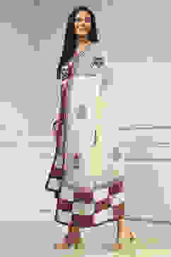 Maroon Cotton Hand Embroidered Unstitched Suit Set image number 4