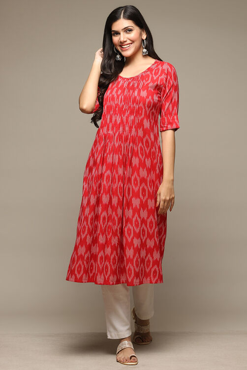 Red Cotton IKAT Straight Yarndyed Kurta image number 5