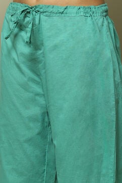 Turquoise Cotton Anarkali Kurta Palazzo Suit Set image number 3