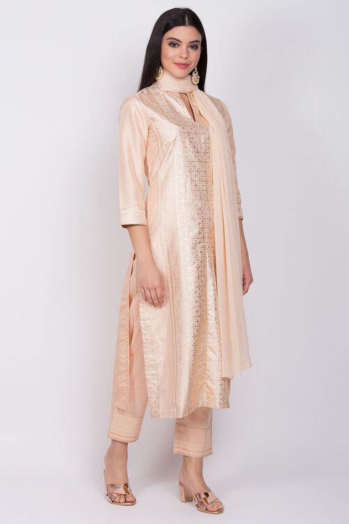 Black Art Silk Straight Kurta Pant Suit Set image number 3