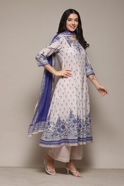 White Voile Kalidar Printed Kurta Palazzo Suit Set image number 6
