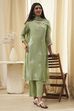 Aqua Embroidered Straight Suit Set image number 0