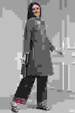 Black Cotton Printed Straight Suit Set image number 5