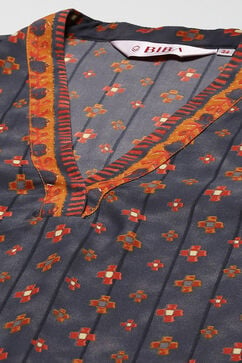 Charcoal Polyester Straight Kurta Narrow Palazzo Suit Set image number 1