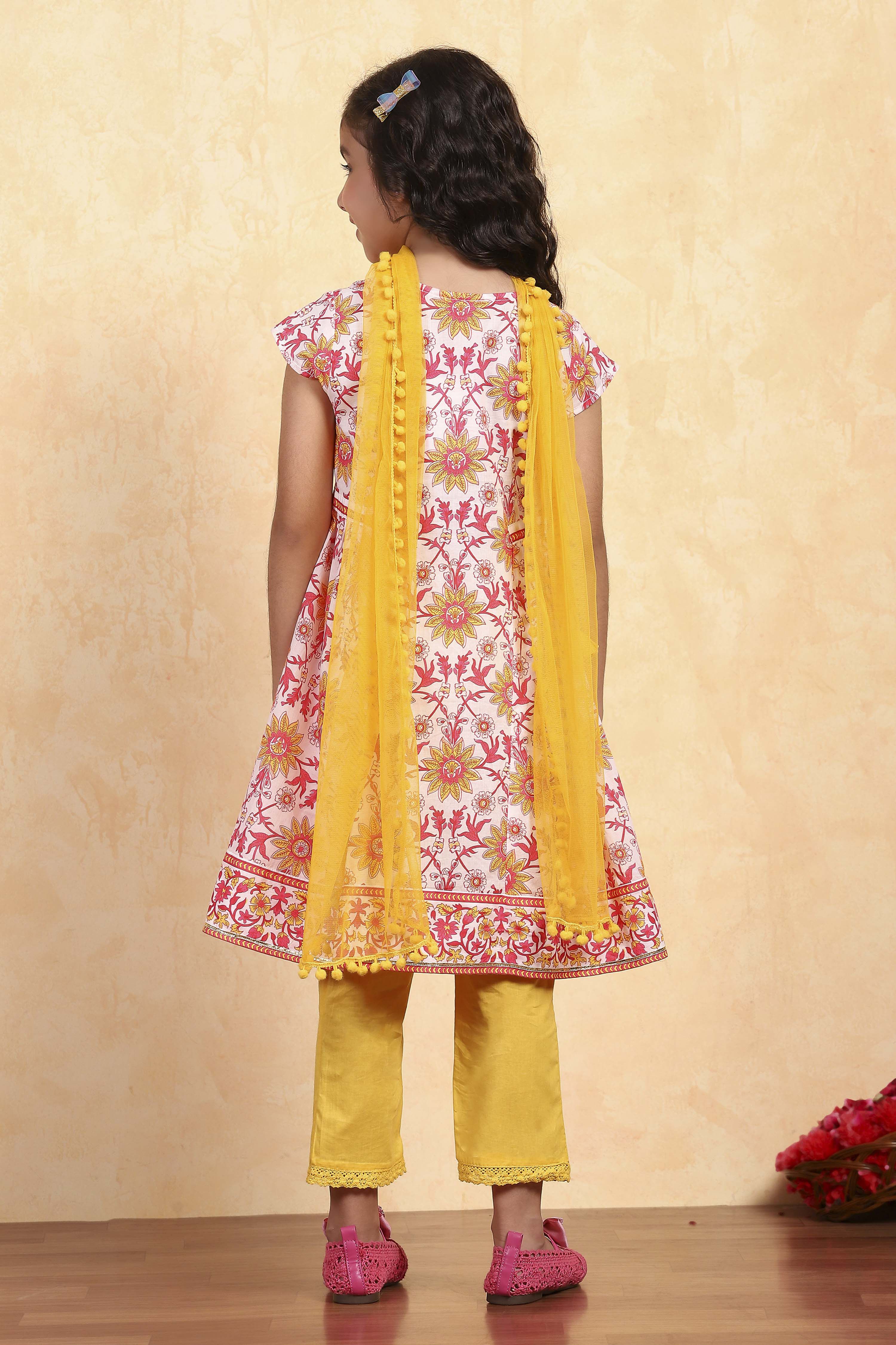 Blue Cotton Flared Printed Suit Set image number 4