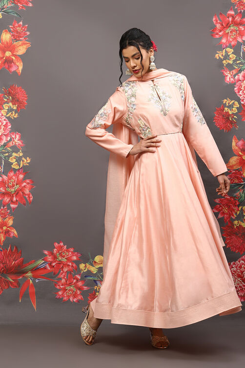 Rohit Bal Powder Blue Cotton Blend Anarkali Kurta Suit Set image number 6