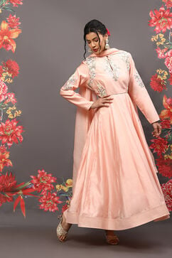 Rohit Bal Peach Cotton Blend Anarkali Kurta Suit Set image number 6