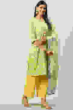 Yellow Cotton Straight Kurta Palazzo Suit Set image number 0