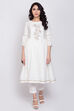 Off White Cotton A-Line Kurta image number 0