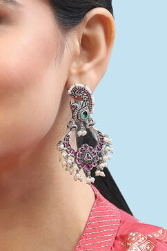 Pink Green Oxidised Brass Earrings image number 1