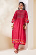Red Cotton Straight Kurta Pants Set