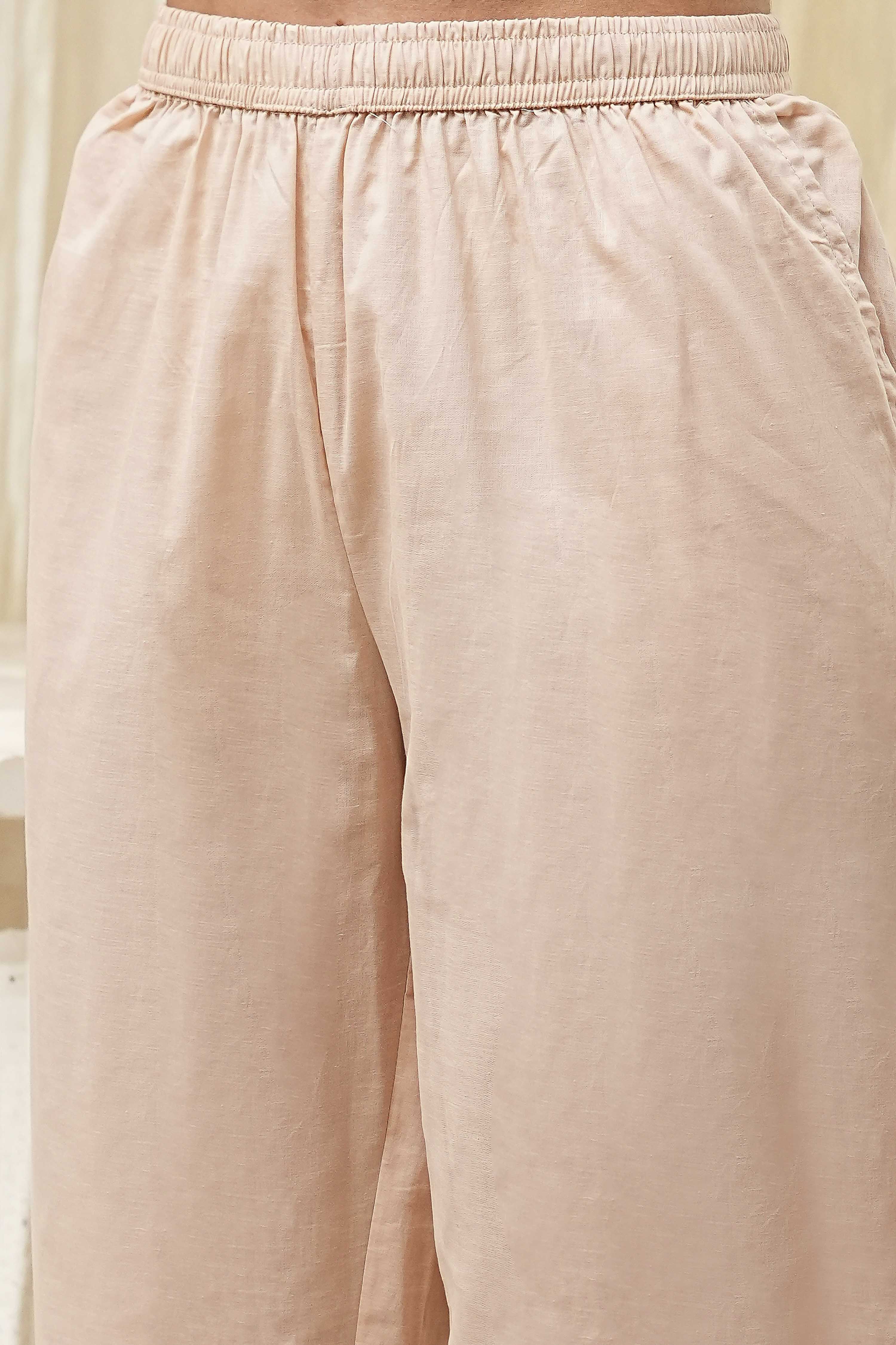Peach-Toned Cotton Straight Suit Set image number 2