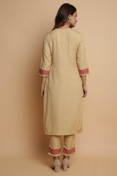 Beige Rayon Straight Kurta Regular Pant Suit Set image number 7