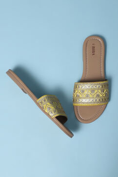 Yellow Embroidered Sandals image number 2