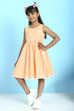Orange Cotton Flared Embroidered Dress image number 3