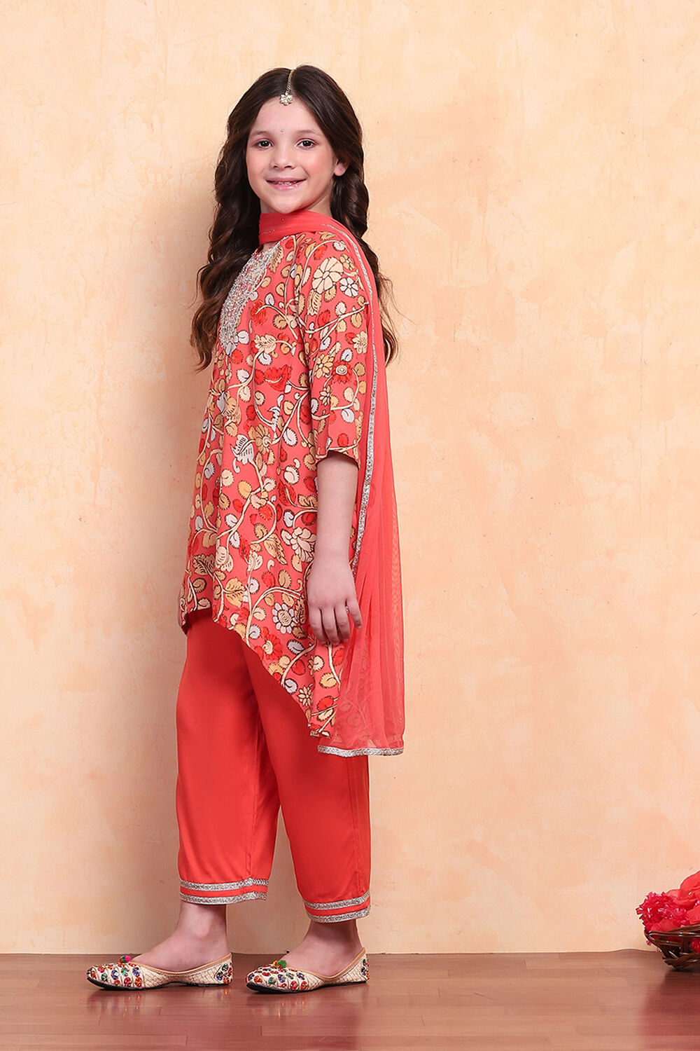 Coral Floral Asymmetric Suit Set image number 3
