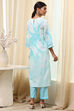 Turquoise Floral Printed Straight Kurta Set image number 4