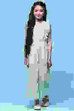 Blue Printed Cotton Jumpsuit With Lace Details image number 5