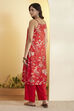 Red Floral Straight Viscose Blend Kurta Set image number 5