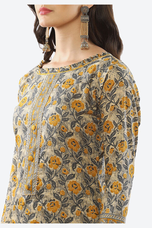 Yellow Cotton Unstitched Suit Set image number 1