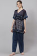 Navy Straight Cotton Two Piece Printed Sleepwear Set image number 4