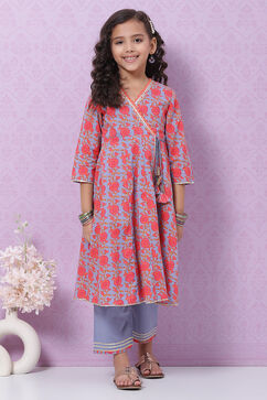 Slate Blue Cotton Anarkali Suit Set image number 5