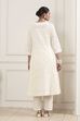 Ecru Cotton Embroidered Kalidar Suit Set image number 4