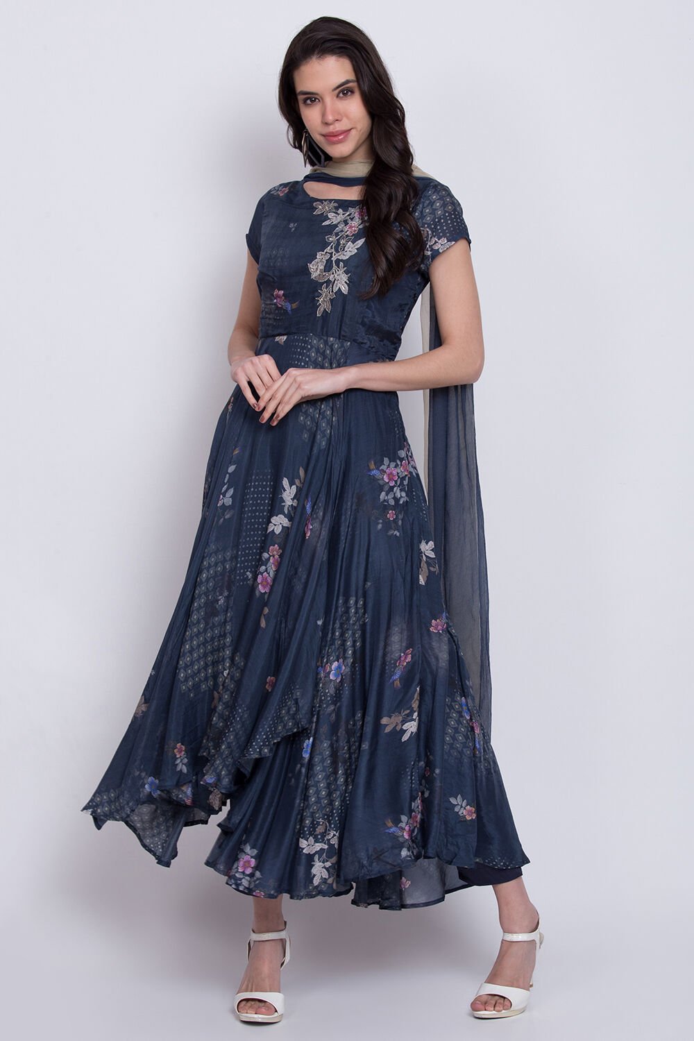 Biba navy blue top flared cotton dress