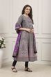 Purple Cotton Printed Anarkali Suit Set image number 5