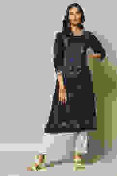 Indigo LIVA Straight Printed Kurta image number 6