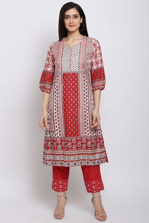 Green Viscose A-Line Printed Kurta image number 2