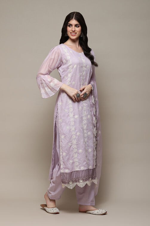 Lavendar Cotton Blend Printed Unstitched Suit Set image number 7