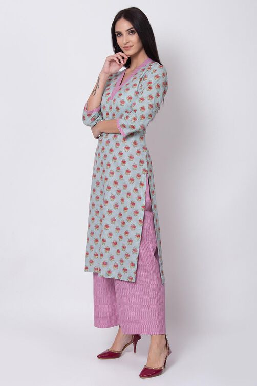 Sky Blue Straight Kurta Palazzo Suit Set image number 3