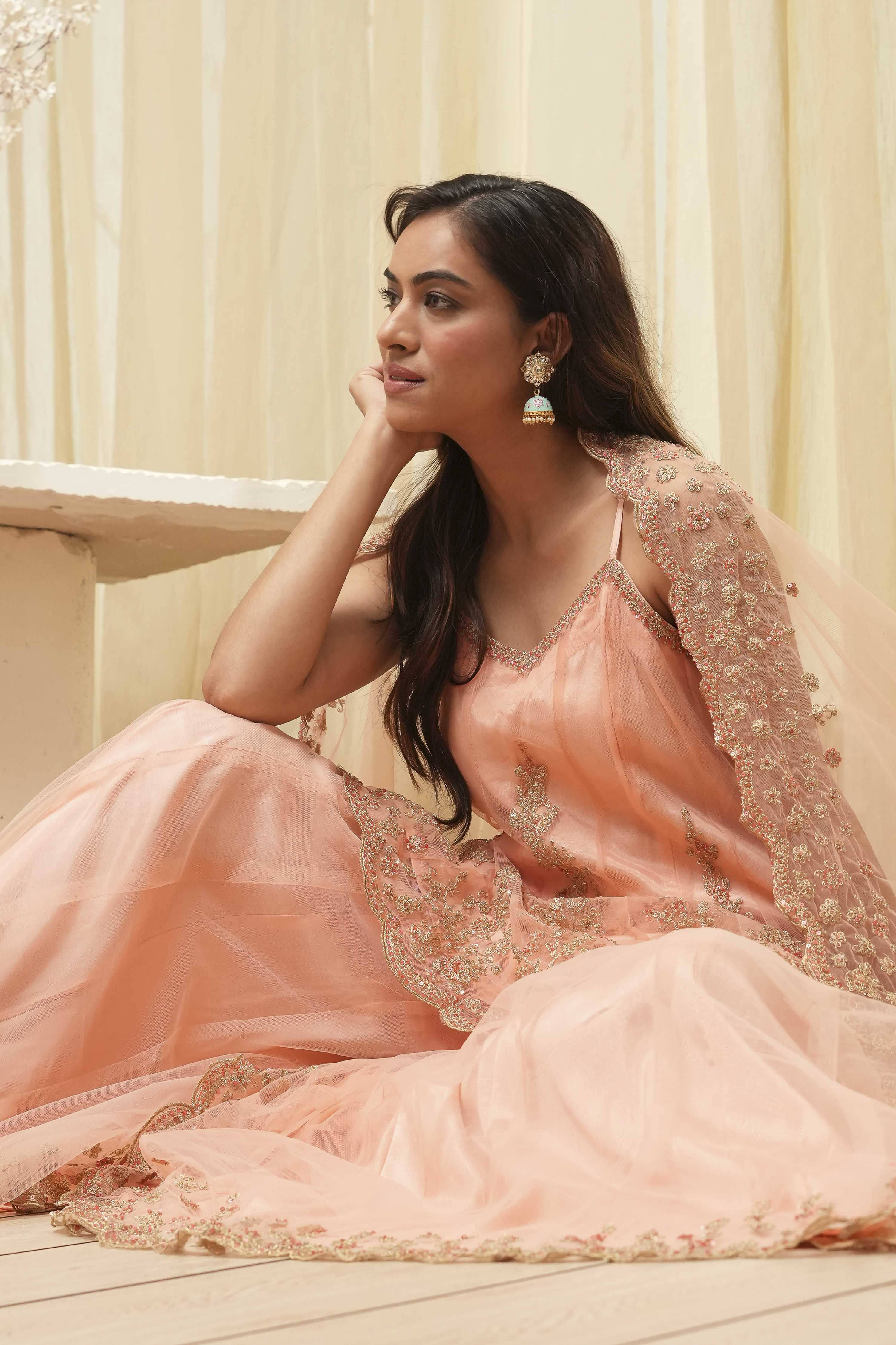 Pink Net Kalidar Suit Set image number 7
