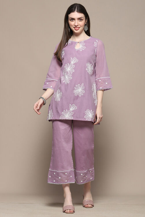 Lilac Polyester Straight Kurta Set image number 6