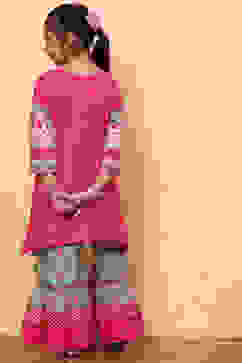 Pink Cotton Floral Printed Asymmetric Suit Set image number 4