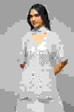 Off White Polyester Short Kurta Sharara Suit Set image number 1