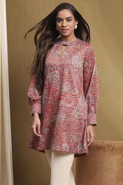 Red Knitted Block-Print Winter wear Short Kurta image number 6