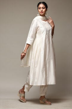 Ivory Cotton Blend Layered Kurta Suit Set image number 7