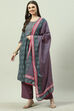 Teal Cotton Straight Kurta Palazzo Suit Set image number 2