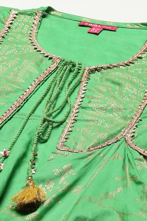 Green Cotton Printed Short Kurta Lehenga Set image number 2