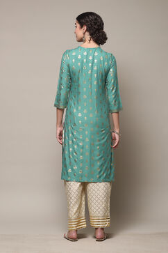 Green Rayon Straight Kurta Palazzo Suit Set image number 4