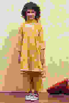 Yellow Cotton Floral Gathered Suit Set image number 6