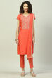 Mustard Art Silk Straight Kurta Slim Pants Suit Set image number 0