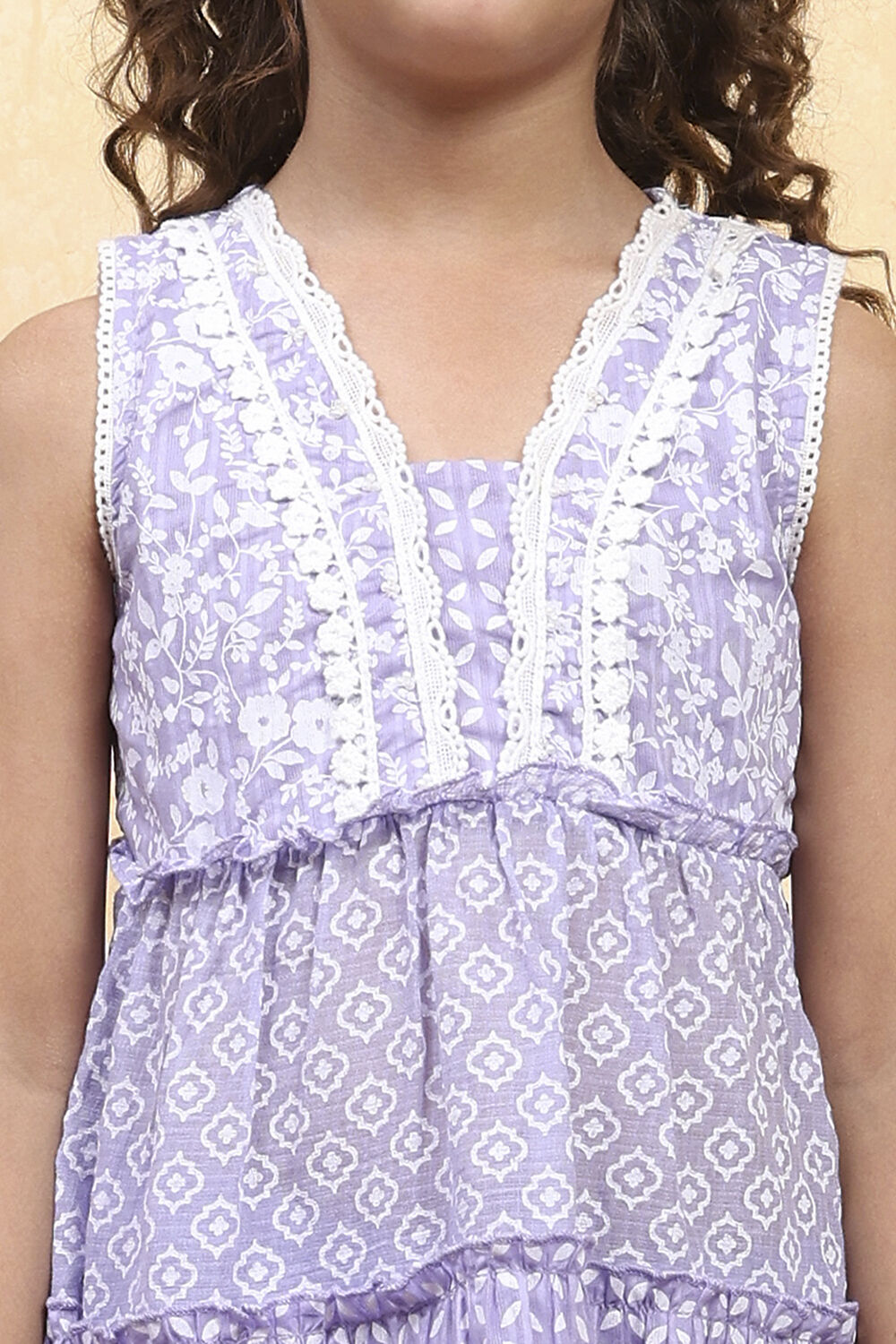 Dark Blue Cotton Tiered Printed Kurta Salwar Set image number 1