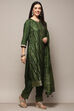 Green Viscose Yarndyed Kurta Regular Pants Suit Set image number 6