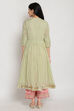Light Green Cotton Anarkali Kurta Palazzo Suit Set image number 6