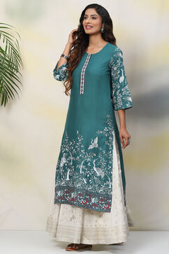 Green Straight Viscose Kurta image number 3